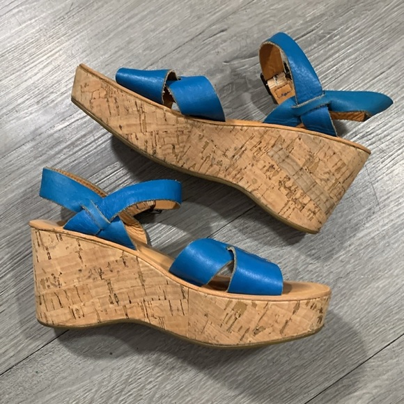 Kork-Ease Turquoise Blue Leather Crossover Slingback Cork Wedge Sandals size 6 - Picture 7 of 12